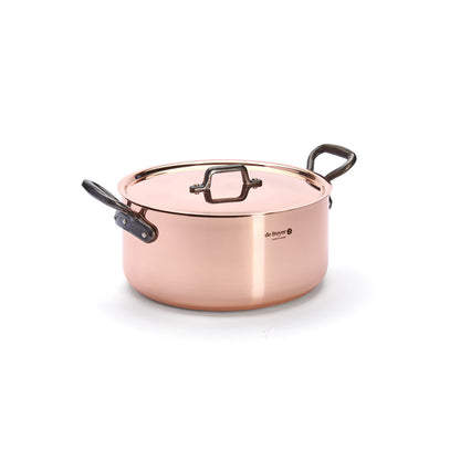 De Buyer Prima Matera copper stewpan + lid for induction, cast-iron handles
