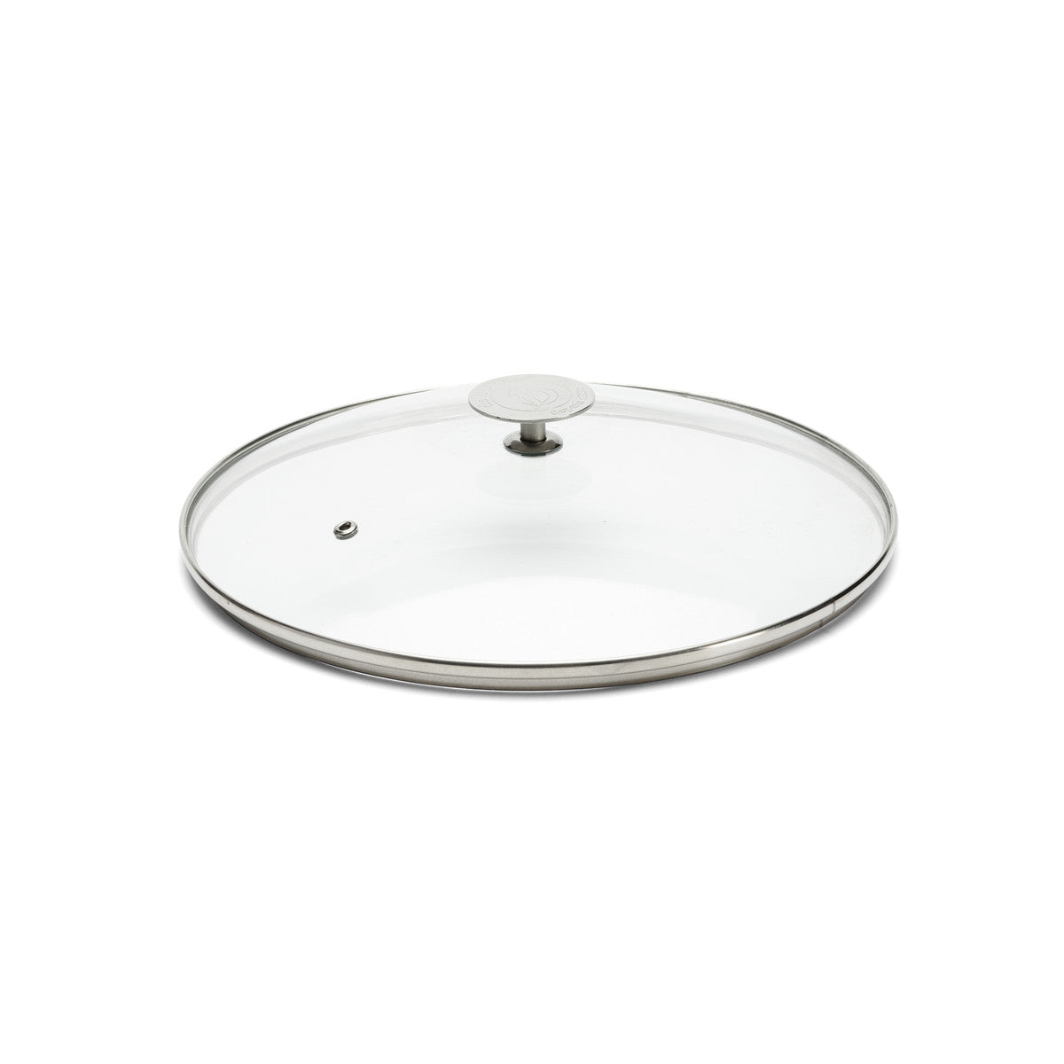 Glass lid with steel knob